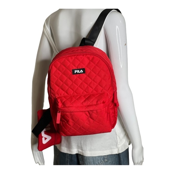 Fila Womens Backpack Red Quilt With Pouch Medium Eileen Backpack New - Picture 6 of 15